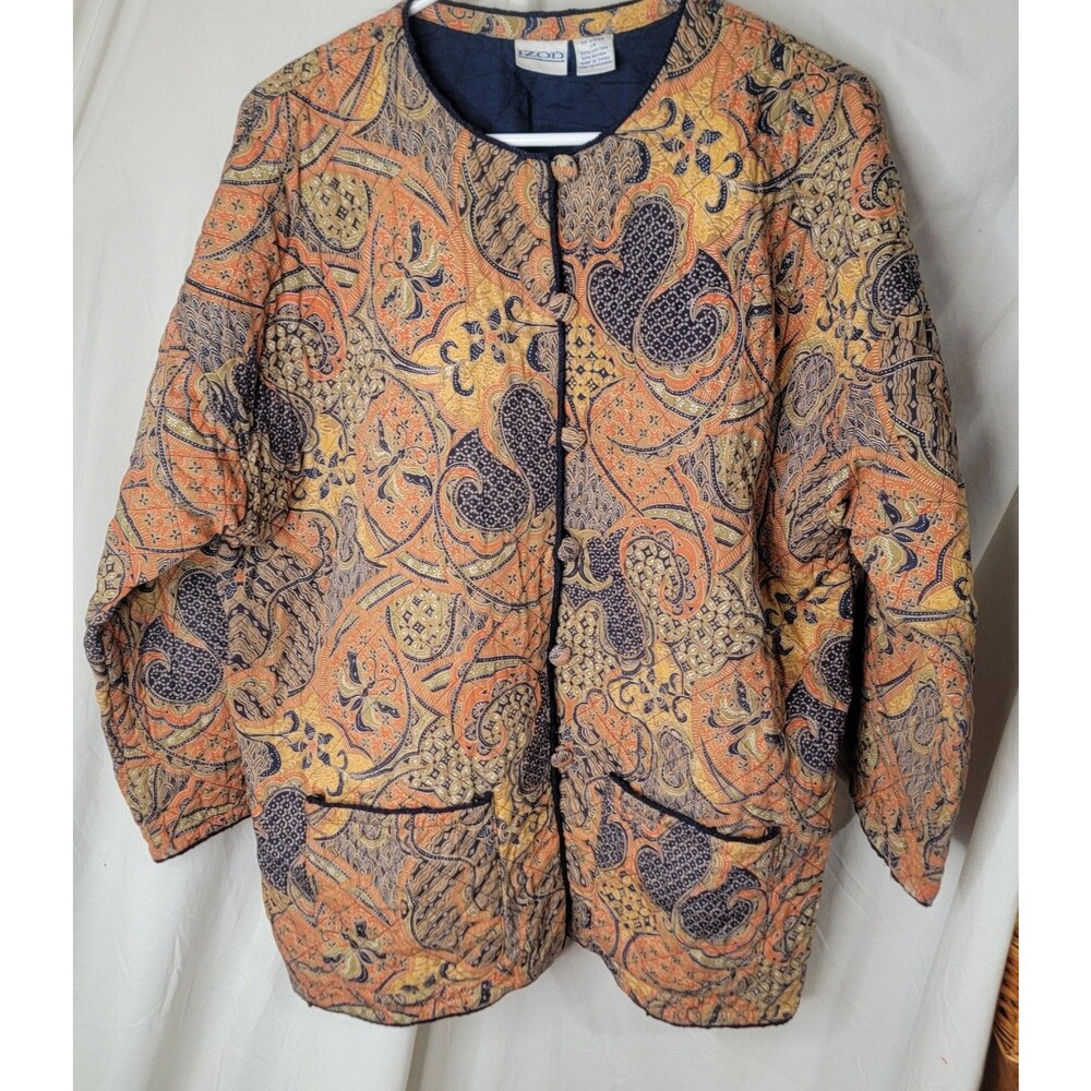 VTG IZOD Paisley Quilted Jacket Womens Size 14 Large Tapestry Boho Cottagecore